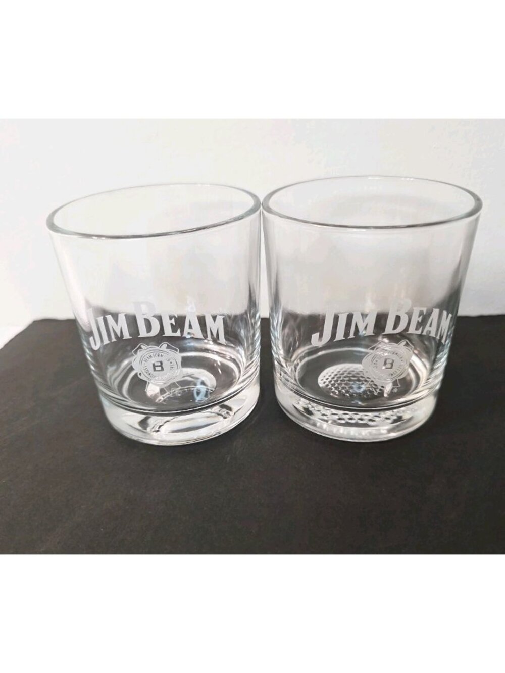 2 Jim Beam Whiskey Rocks Short Drinking Glasses Baseball Golf Ball Sports Themed
